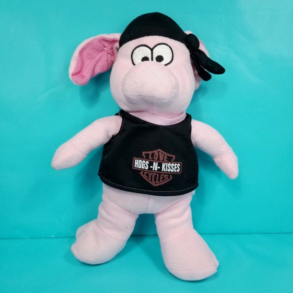 Pink Pig Plush Hogs and Kisses Biker Bandanna 15" Stuffed Animal Love Cycles
